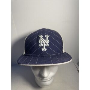 New Era New York Mets "pinstripe" 59fifty Fitted Hat 7 1/4 Very Rare Dark Blue